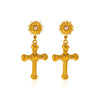 Wholesale Gothic Style Geometric Carved Sun Cross Pearl Stainless Steel Earrings For Women With Pvd Furnace Vacuum Real Gold Plating