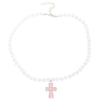 Wholesale Gothic Vintage Pink Cross Cat Pendant Imitation Pearl Beaded Alloy Necklace With Electroplating For Women Featuring Cartoon Characters Geometric And Animal Patterns