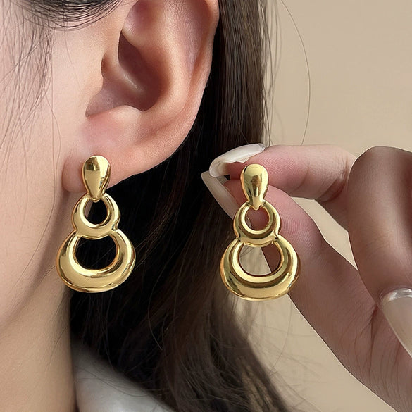 Wholesale Gourd Design Titanium Steel Earrings With Geometric Pattern Electroplated For Women Fashion And Versatile Light Luxury High End
