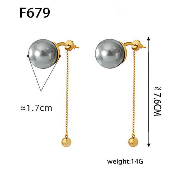 Wholesale Grey Bead Earrings In Light Luxury Style Geometric Pattern Stainless Steel Tassel Electroplated