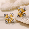 Wholesale Grey Bead Earrings In Light Luxury Style Geometric Pattern Stainless Steel Tassel Electroplated