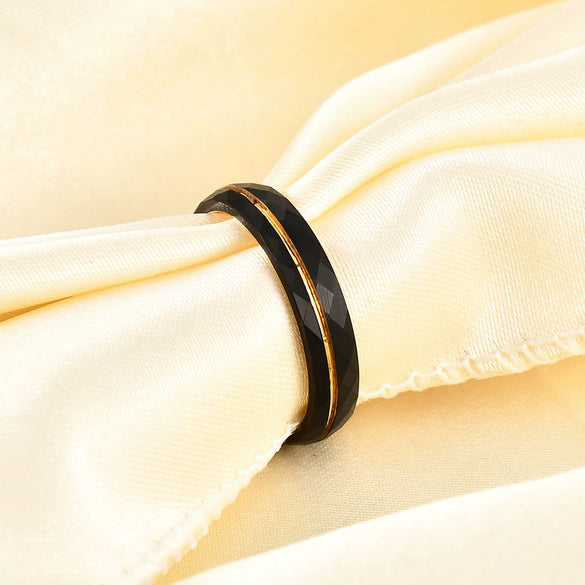 Wholesale Grooved Black Diamondshaped Electroplated Tungsten Steel Fashion Ring For Men And Women
