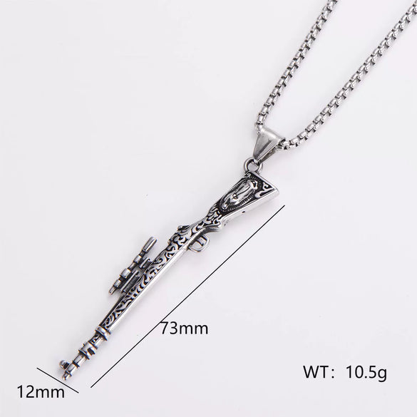 Wholesale Gun Necklace Stainless Steel Punk Hip Hop Geometric Polished Fashion