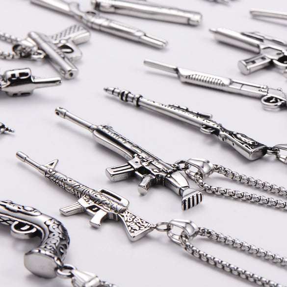 Wholesale Gun Necklace Stainless Steel Punk Hip Hop Geometric Polished Fashion