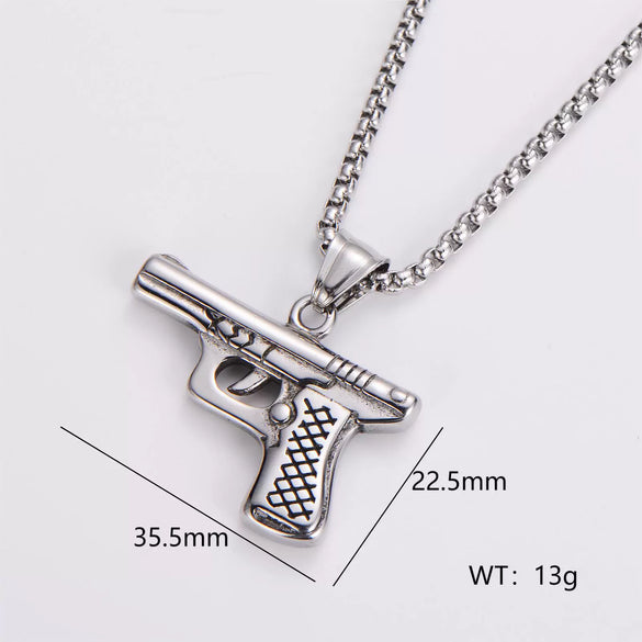 Wholesale Gun Necklace Stainless Steel Punk Hip Hop Geometric Polished Fashion