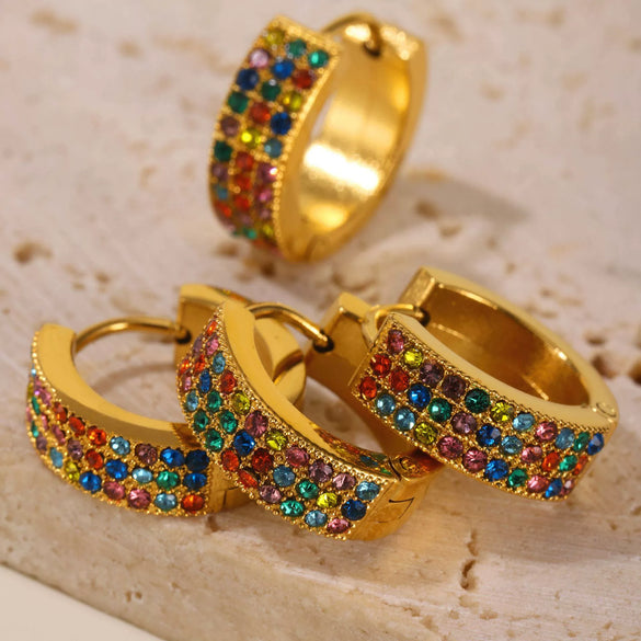 Wholesale Gymnolium Donut Stainless Steel Zircon Earrings Pvd Plated 18K True Gold Geometric Light Luxury Style