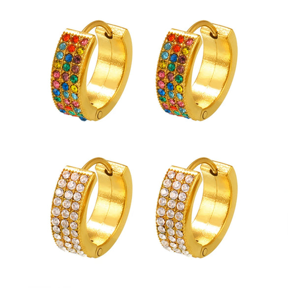 Wholesale Gymnolium Donut Stainless Steel Zircon Earrings Pvd Plated 18K True Gold Geometric Light Luxury Style