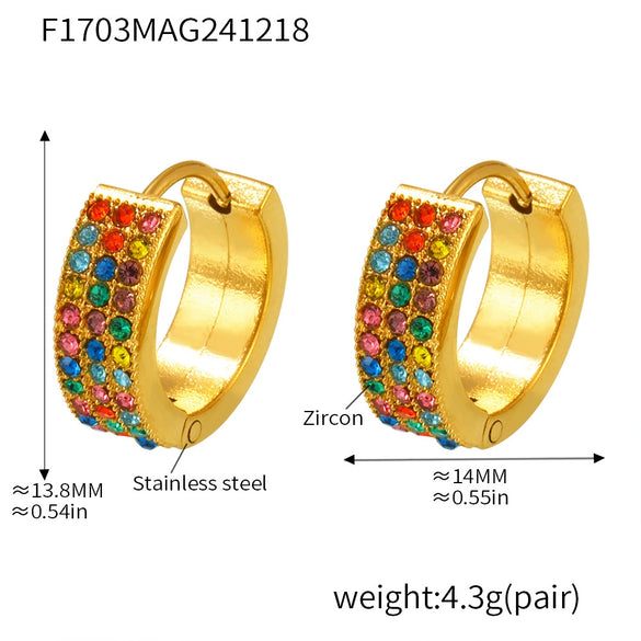 Wholesale Gymnolium Donut Stainless Steel Zircon Earrings Pvd Plated 18K True Gold Geometric Light Luxury Style