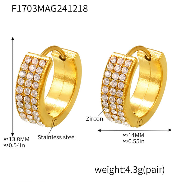 Wholesale Gymnolium Donut Stainless Steel Zircon Earrings Pvd Plated 18K True Gold Geometric Light Luxury Style