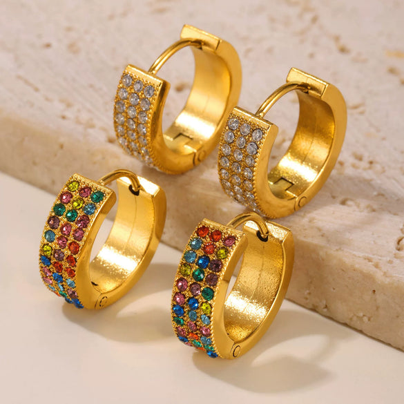 Wholesale Gymnolium Donut Stainless Steel Zircon Earrings Pvd Plated 18K True Gold Geometric Light Luxury Style