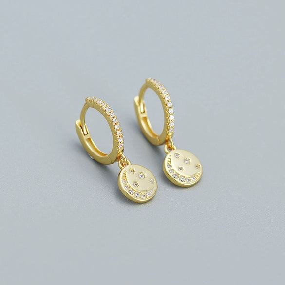 Wholesale Gypsophila Pendant Earrings 925 Silver Star Moon Geometric Electroplated Women's
