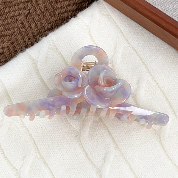 Wholesale Hair Accessories Acetic Acid Handmade Twin Flowers Grab Clip For Women