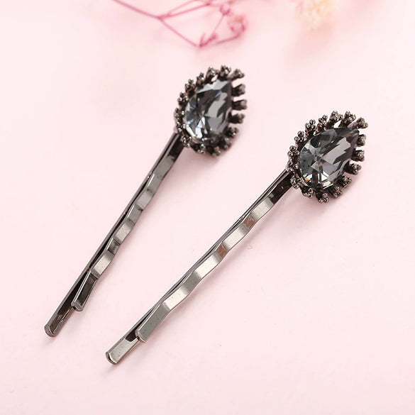 Wholesale Hair Accessories Alloy Water Drop Crystalinlaid Electroplated British Retro Geometric Hairpin For Women