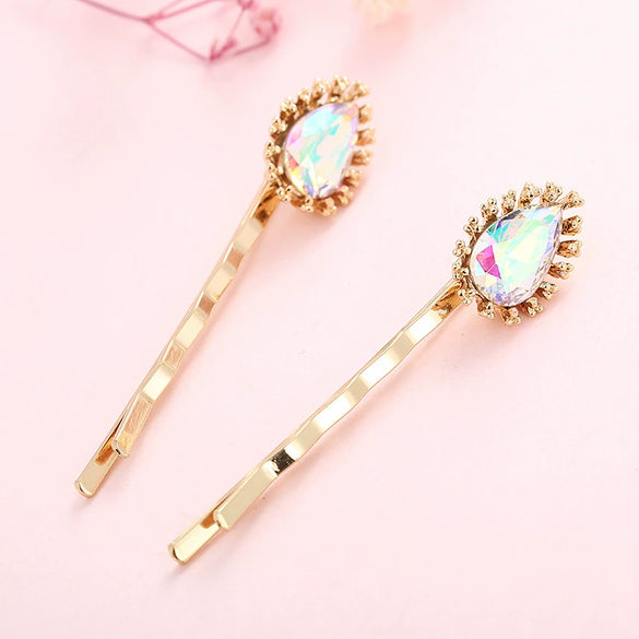 Wholesale Hair Accessories Alloy Water Drop Crystalinlaid Electroplated British Retro Geometric Hairpin For Women