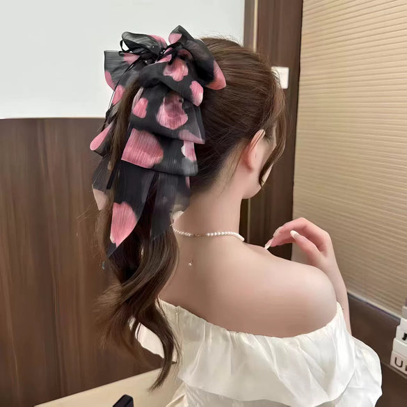 Wholesale Hair Accessories Fabric Handmade French Retro Floral Bow Ribbon Clip For Women