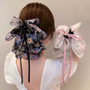 Wholesale Hair Accessories Fabric Handmade French Retro Floral Bow Ribbon Clip For Women
