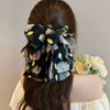 Wholesale Hair Accessories Fabric Handmade French Retro Floral Bow Ribbon Clip For Women