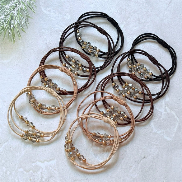 Wholesale Hair Accessories Mixed Materials Handmade Leather Jacket Head Rope For Women High Elastic Durable With Rhinestone And Beaded Design