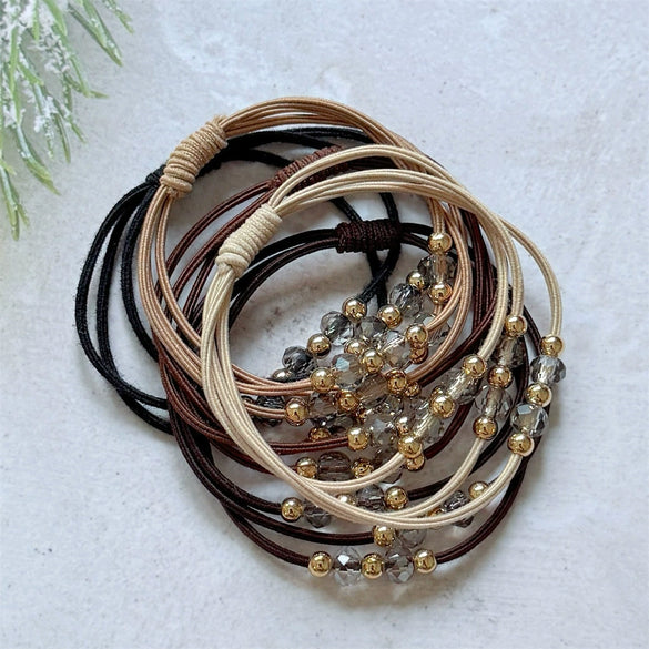 Wholesale Hair Accessories Mixed Materials Handmade Leather Jacket Head Rope For Women High Elastic Durable With Rhinestone And Beaded Design