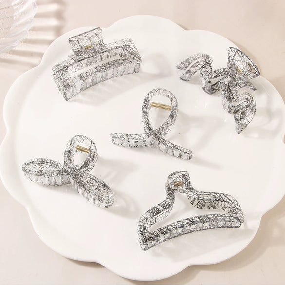 Wholesale Hair Accessories Plastic Resin Large Grasp Shark Clip With Lace Pattern And Printing For Women