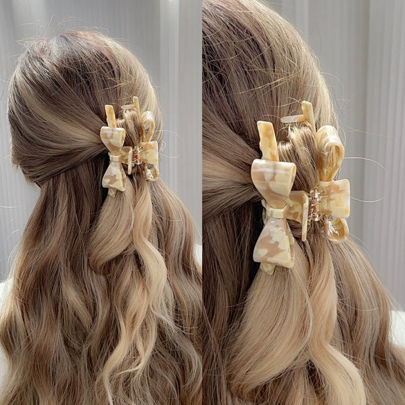 Wholesale Hair Accessories Plastic Resin Retro Handmade Grab Clip Bow Hairpin For Women