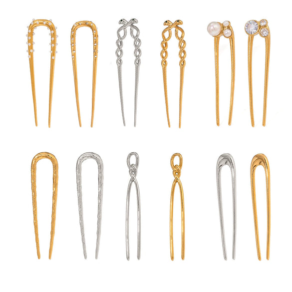 Wholesale Hair Accessories Stainless Steel Ushaped Geometric Electroplated Hairpin