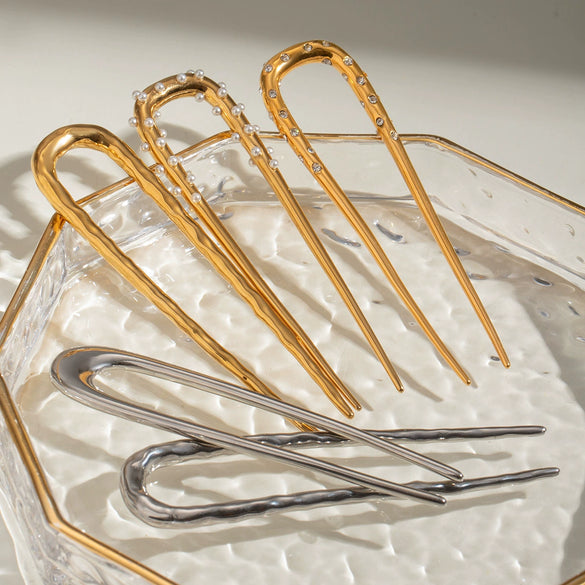 Wholesale Hair Accessories Stainless Steel Ushaped Geometric Electroplated Hairpin
