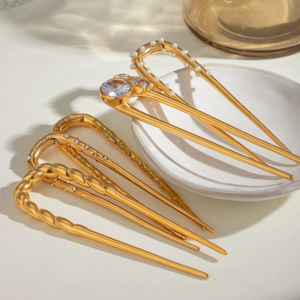 Wholesale Hair Accessories Stainless Steel Ushaped Geometric Electroplated Hairpin