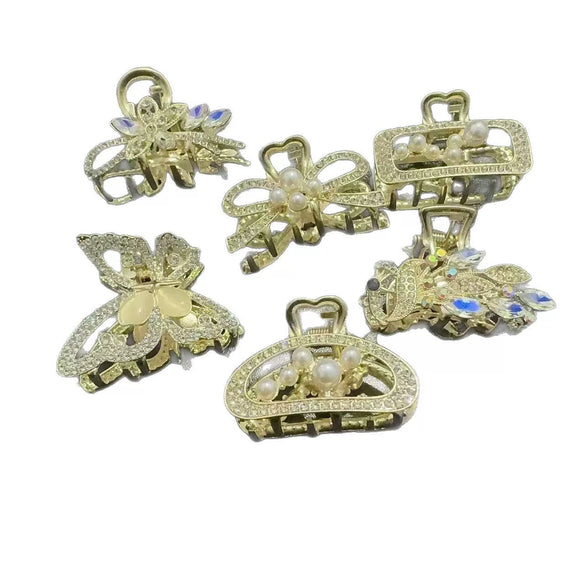 Wholesale Hair Accessories Zinc Alloy Elegant Half Grab Clip With Diamond Inlay For Women