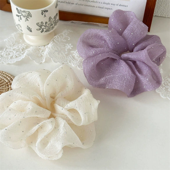 Wholesale Hair Ring Head Rope Head Flower Mixed Materials Handmade Cream Sweet Girl Style With Star Bubble Mesh Shape