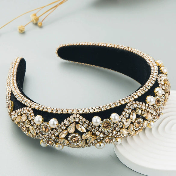 Wholesale Hairband Diamondencrusted Pearl Flannel Retro Heavy Craft For Women