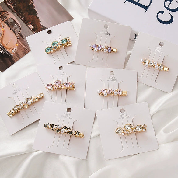 Wholesale Hairpin Alloy Crystal Flower Oval Rhinestone Electroplating Women's Simple Fashionable Duckbill Clip