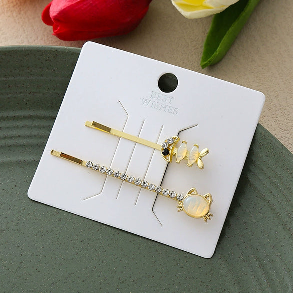 Wholesale Hairpin Alloy Princess Style Handmade Flower Cat Fish Fishtail Rhinestone Cat Eye Pearl Clip