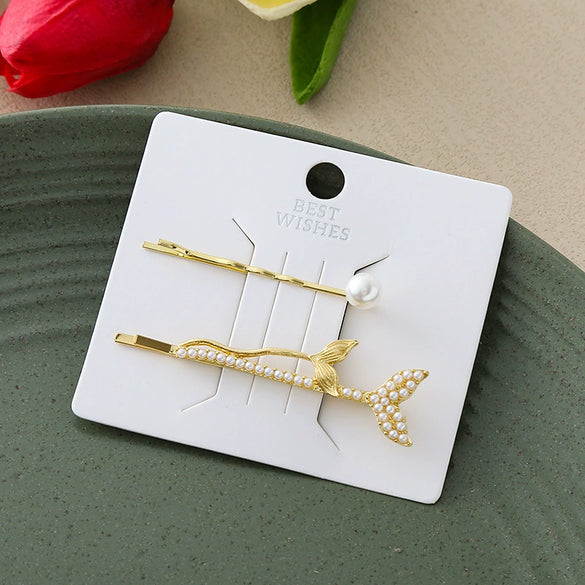 Wholesale Hairpin Alloy Princess Style Handmade Flower Cat Fish Fishtail Rhinestone Cat Eye Pearl Clip