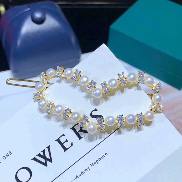 Wholesale Hairpin Copper Natural Freshwater Pearl Heartshaped Headwear Side Clip For Women