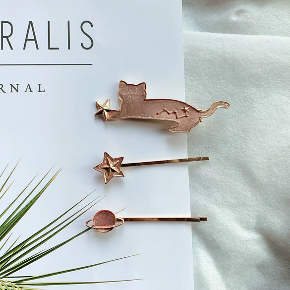 Wholesale Hairpin Copper Zinc Alloy Animals Dripping Oil Style Female Hair Accessories Cat Shiny Starry Sky Side Clip
