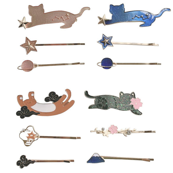 Wholesale Hairpin Copper Zinc Alloy Animals Dripping Oil Style Female Hair Accessories Cat Shiny Starry Sky Side Clip