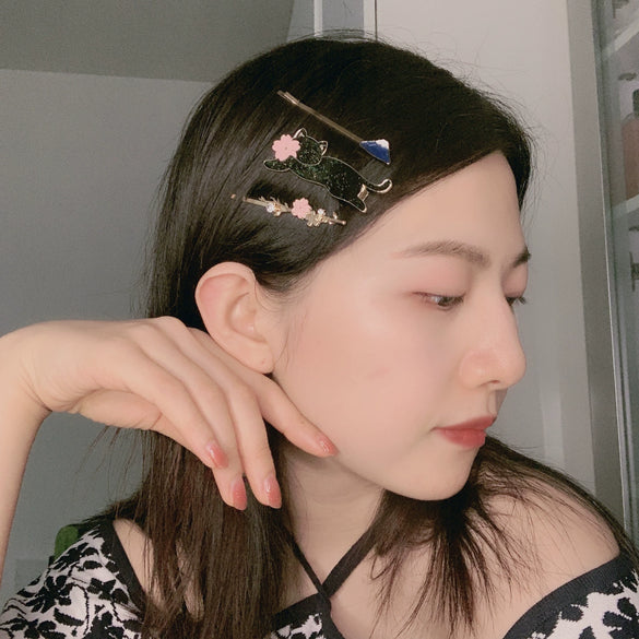 Wholesale Hairpin Copper Zinc Alloy Animals Dripping Oil Style Female Hair Accessories Cat Shiny Starry Sky Side Clip