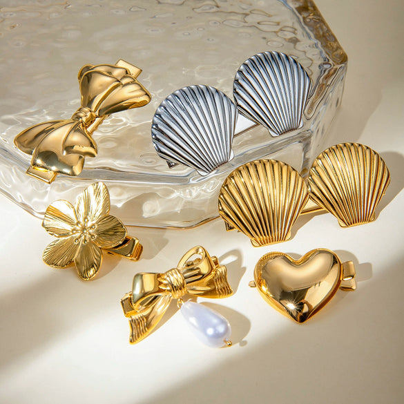 Wholesale Hairpins Stainless Steel Doublelayer Bow 18K Gold Electroplated For Women