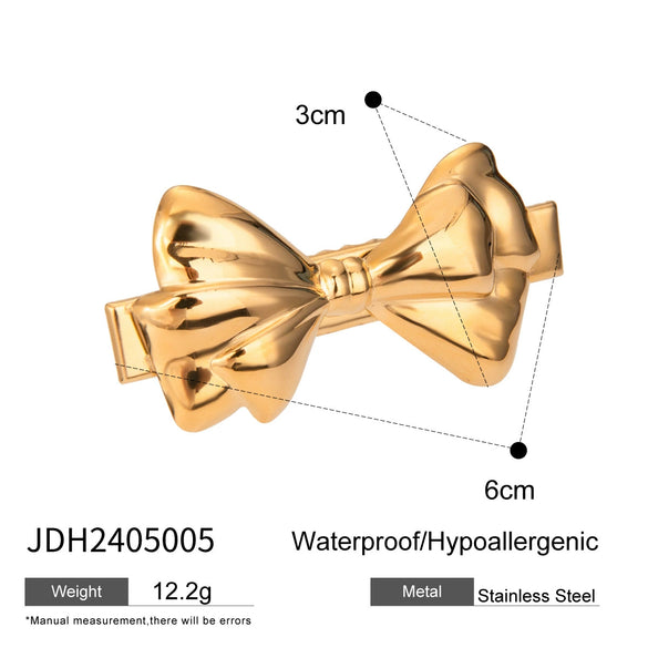 Wholesale Hairpins Stainless Steel Doublelayer Bow 18K Gold Electroplated For Women