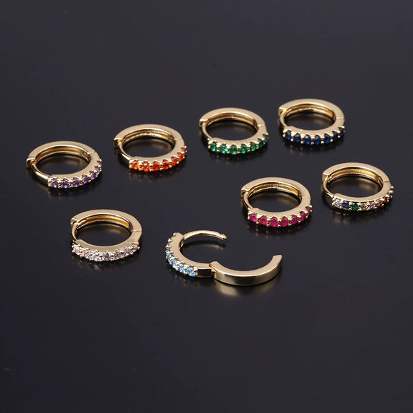 Wholesale Half Zirconium Ear Buckle Piercing Earrings In Copper With Geometric Design