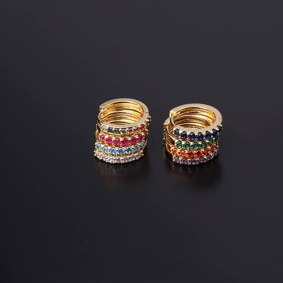 Wholesale Half Zirconium Ear Buckle Piercing Earrings In Copper With Geometric Design