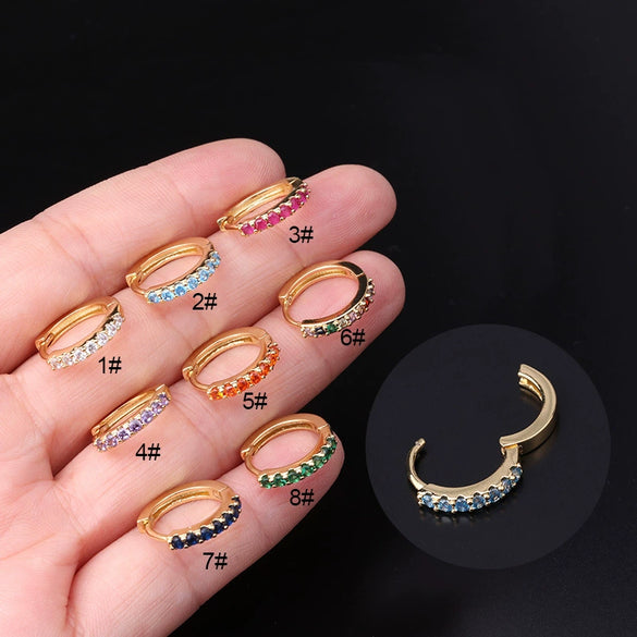 Wholesale Half Zirconium Ear Buckle Piercing Earrings In Copper With Geometric Design
