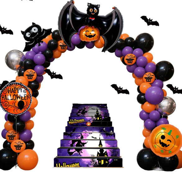 Wholesale Halloween Balloon Set With Orange Skull Background Cloth And Latex Balloons For Party Decoration