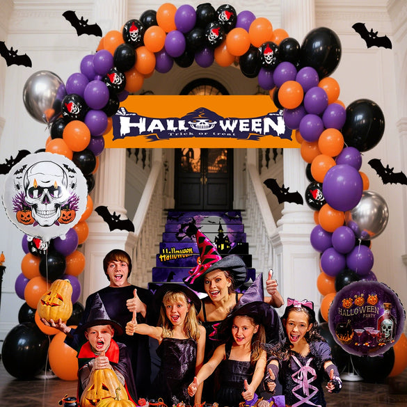 Wholesale Halloween Balloon Set With Orange Skull Background Cloth And Latex Balloons For Party Decoration