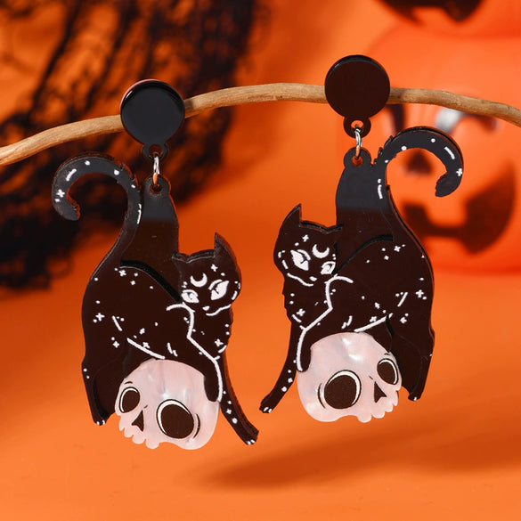 Wholesale Halloween Creative Earrings Acrylic Geometric Skull Fun Stylish With Printing