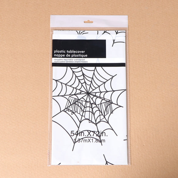 Wholesale Halloween Disposable Tablecloth In Black And White With Spider Web Pattern Made Of Plastic For Holiday Arrangement Decoration
