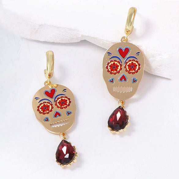 Wholesale Halloween Metal Earrings With Skull Micropaved Zircon And Water Drop Shape Cartoon Characters Pattern Women's Accessories
