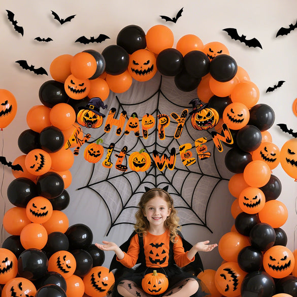 Wholesale Halloween Theme Party Decoration Pumpkin Flag Latex Bat Balloon Set