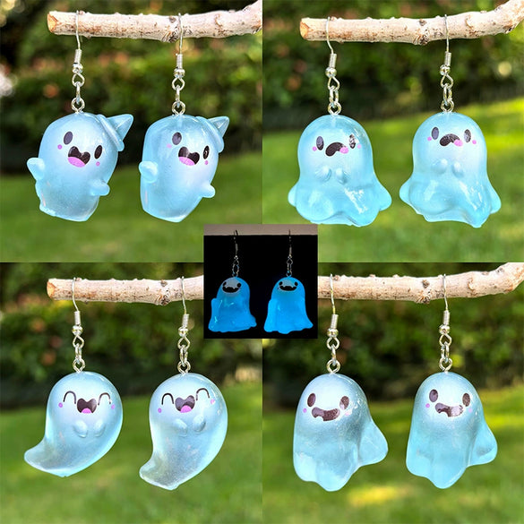 Wholesale Halloween White Luminous Ghost Pendant Earrings In Plastic And Resin With Dripping Oil Process Three Dimensional Cartoon And Cute Simple Style